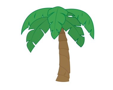 Hindistan cevizi palmiye ağacı simgesi. Uzun, yeşil yapraklı ve uzun kahverengi gövdeli.