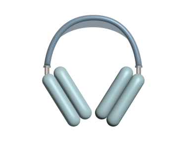 3D mavi kulaklık simgesi, müzik veya diğer sesleri dinlemek için kullanılır