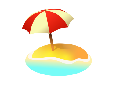 Plaj adası ikonu, güneş şemsiyeli gölgesi, kumu ve okyanus suyu