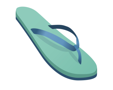 İzole edilmiş yeşil ve mavi tek lastik parmak arası terlik, tanga sandalet ikonu, kumsalda ya da sıcak havada sandalet giymek için kullanılır.