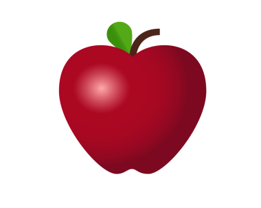 İzole edilmiş kırmızı lezzetli elma ikonu, saplı, tek, yeşil yapraklı.