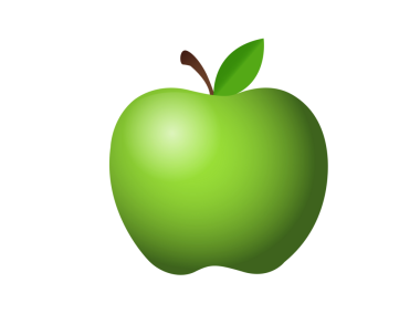 İzole edilmiş yeşil elma ikonu, saplı, tek, yeşil yapraklı.