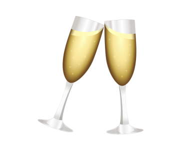 İzole edilmiş iki içki flütü altın içecekler şampanya köpüklü şarap ikonu birbirine vuruyor.