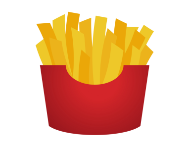 İzole edilmiş ince kesim, altın sarısı patates kızartması kırmızı kartondaki abur cubur ikonu.