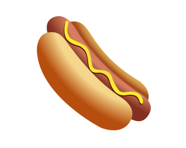 İzole edilmiş fast food sosisli ve sarı hardal ikonuyla dilimlenmiş çörek.