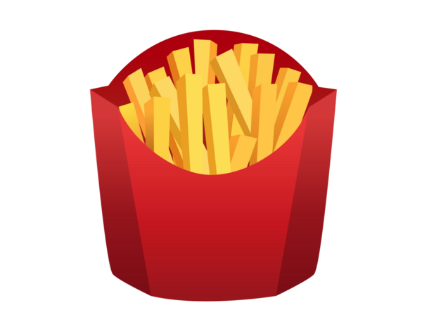 İzole edilmiş ince kesim, altın sarısı patates kızartması kırmızı kartondaki abur cubur ikonu.