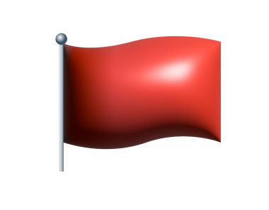 Şeffaf arkaplanda gümüş direkli 3B dikdörtgen eğimli kırmızı bayrak simgesi