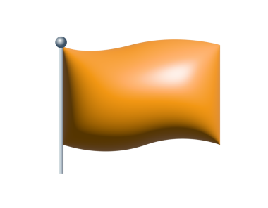 Şeffaf arkaplanda gümüş direkli üç boyutlu dikdörtgen eğimli turuncu bayrak simgesi