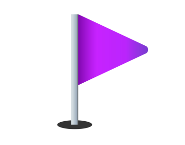 İzole edilmiş, gümüş direkli mor bayrak ikonu. Bayrak deliğindeki emojide de görüldüğü gibi, çoğunlukla golfle ilişkilendirilir..