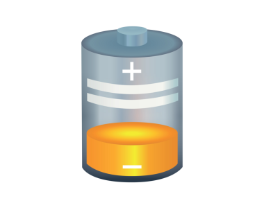 İzole edilmiş sarı silindir şarj edilmiş batarya hücre ikonu minimum güç kalmıştır, cıvata, artı, eksi sembol, düşük güç veya enerji göstermek için kullanılır ve fişe takılması veya şarj edilmesi gerekir