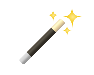 İzole edilmiş siyah sihirli değnek ve parlak yıldızlı beyaz başlık simgesi