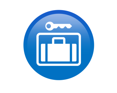 İzole edilmiş mavi bavul depolama servisi ikonu, bagaj bırakılacak yeri temsil ediyor. Çoğu Japon tren istasyonlarında bulunur.