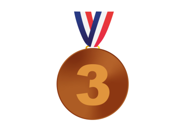 İzole edilmiş, mavi, beyaz, kırmızı kurdeleli bronz madalya ikonu