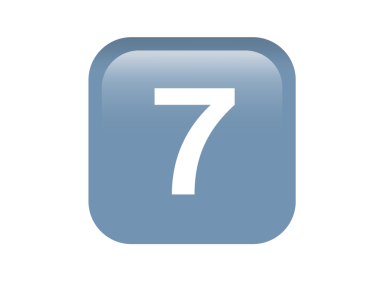 İzole edilmiş parlak ve pürüzsüz eğimli mavi tuş başlığı beyaz basamaklı, yuvarlak köşeli yedi simge düğmesi