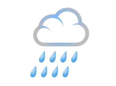 İzole edilmiş mavi yağmur damlaları beyaz bulut simgesinden düşüyor