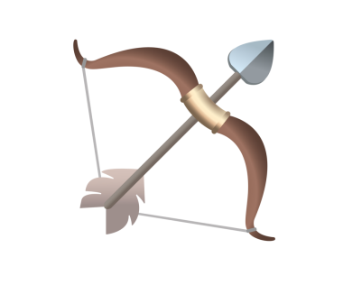 Eğik kahverengi yay ve ok ikonu, okçuluk sporu, aynı zamanda aşk tanrısı tarafından da kullanılır.