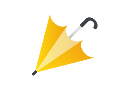 İzole edilmiş sarı dış mekan siyah saplı kapalı şemsiye simgesi