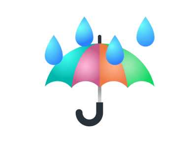 Mavi su damlacıkları ile izole edilmiş renkli şemsiye simgesi