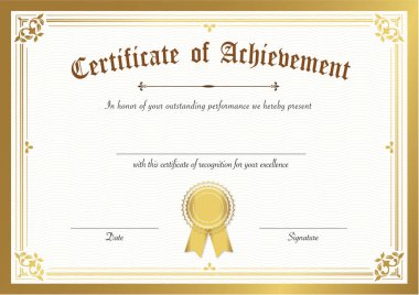 Başarı kağıdı şablonunun gradyan altın kenarlıklı geçmiş sertifikası