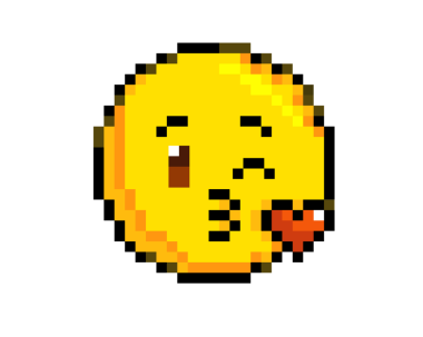 İzole edilmiş 8 parçalık resim sarı göz kırpan yüz ikonu büzüşmüş dudaklarla öpücük kalbi üfleyen