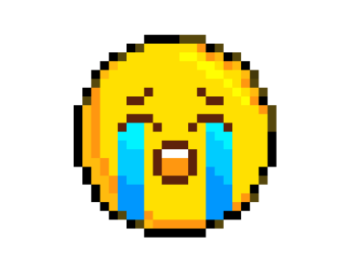 8 bit piksel resim sarı ağlayan yüz simgesi açık bir ağız feryat ediyor ve kapalı gözlerden akan ağır gözyaşları akıyor.