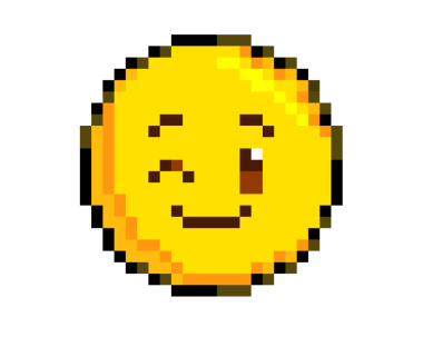 8 bit piksel resim sarı gülen surat ve tek göz kırpan düz simge