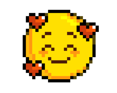 8 bit piksel resim sarı gülen yüz ve düz kalpler simgesi