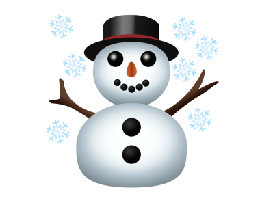 Soyutlanmış klasik kardan adam kar taneleri, sopa kollu, silindir şapkalı, havuç burunlu, kömür gözlü ve gövdesinde üç düğmeli iki büyük kardan adam.