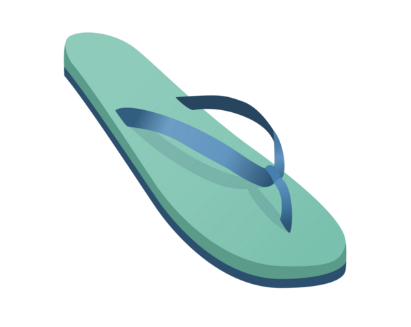 İzole edilmiş yeşil ve mavi tek lastik parmak arası terlik, tanga sandalet ikonu, kumsalda ya da sıcak havada sandalet giymek için kullanılır.