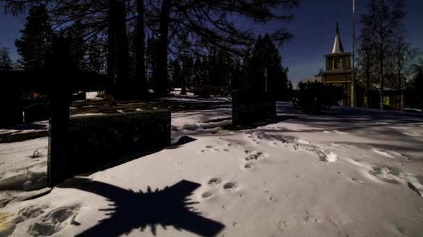 Antiguo Cementerio Modo Normal Lapso Tiempo Luces Boreales Invierno — Vídeo de stock
