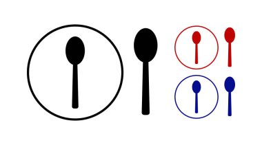 Her biri izole edilmiş bir grup vektör kaşık ikonu. Bunlar menüler, bilgi grafikleri, web sayfaları ve tasarım için kullanılır. Stok çizimi. Vektör illüstrasyonu