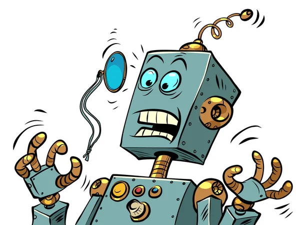 Удивленный Робот Моноклем Новости Человеческих Эмоций Очки Лица Ретро Векторная — стоковый вектор