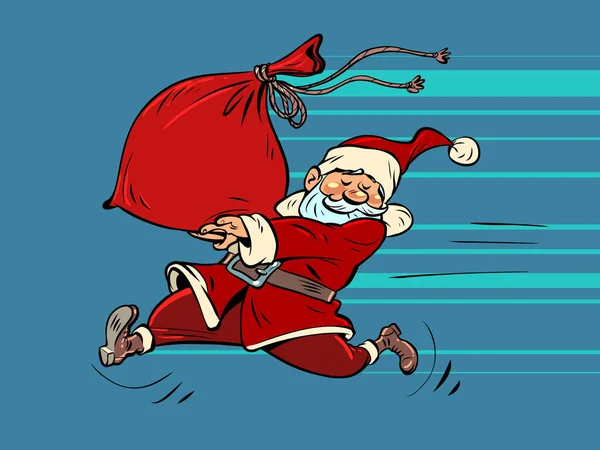 Santa Claus Bag Gifts Fast Holiday Shipping New Year Christmas — Stock Vector