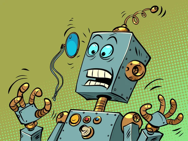 Robot Surpris Avec Monocle Nouvelles Émotions Humaines Lunettes Visage Dessin — Image vectorielle