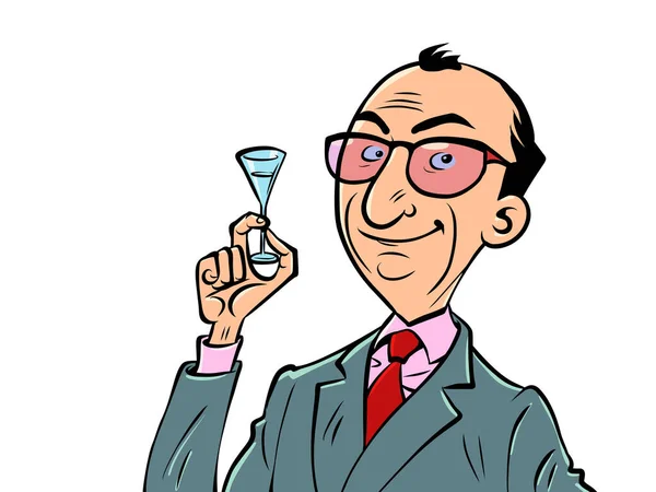Geschäftsmann Trinkt Aus Einem Glas Tortenfest Comic Cartoon Pop Art — Stockvektor