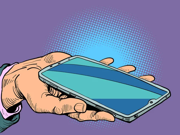 Tekniken Våra Händer Smartphone Kontroll Telefonen Handen Affärsman Med Smartphone — Stock vektor