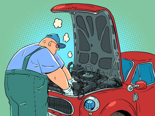 Man Uniform Repairs Car Auto Repair Shop Garage Professional Works — 스톡 벡터