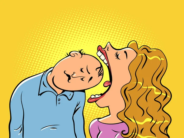 Kadın Ağzını Vahşice Açar Erkeğin Kafasını Yemeye Çalışır Koca Karısının — Stok Vektör