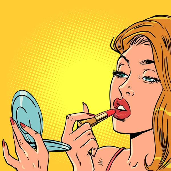 Cuidados Pessoais Higiene Beleza Requer Sacrifício Menina Atraente Pinta Lábios —  Vetores de Stock