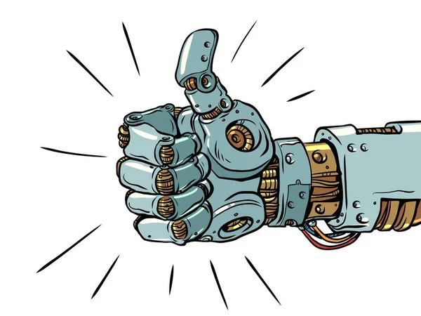 Artificial Intelligence Ready Help Cool Symbol Thumbs Sign Mechanical Steel — Vetor de Stock