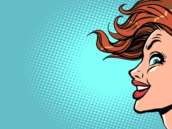 クライアントの開発髪 野心的で支配的な外観 赤い髪の女性が見上げます 漫画ポップアートレトロベクトルイラストハンドドローイング — ストックベクタ