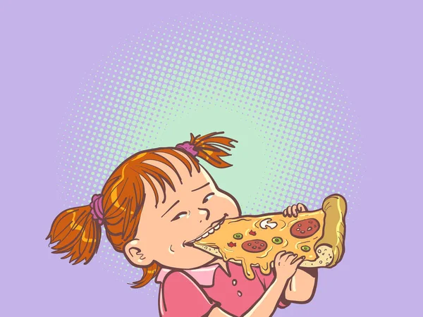 Девушка Рыжими Волосами Ест Вкусную Пиццу Служба Доставки Быстрого Питания — стоковый вектор