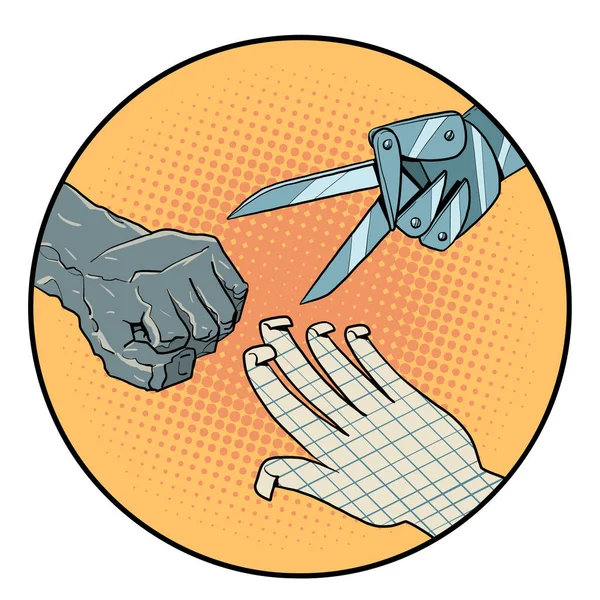 Stone Paper Scissors Materials Democracy Comic Cartoon Pop Art Retro — Stockový vektor