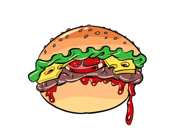 Cheeseburger Fast Food Street Food Pyszne Menu Pasztet Serem Bułkowym — Wektor stockowy