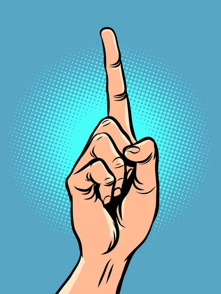 Індексний Палець Молодої Людини Рука Чоловіка Вказує Вгору Комікс Мультфільм — стоковий вектор