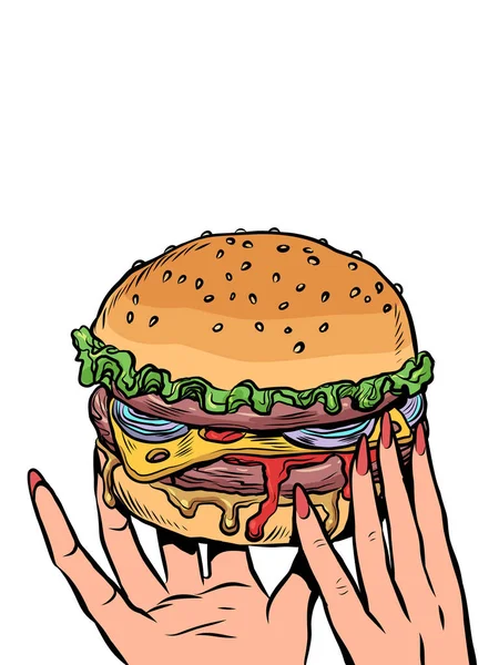 Restoran Cepat Saji Menawarkan Burger Pengiriman Makanan Lezat Dan Panas - Stok Vektor