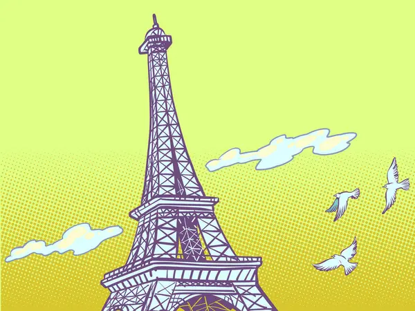 Франция Должна Осмотреть Достопримечательности Поездка Париж Память Эйфелева Башня Стоит — стоковый вектор