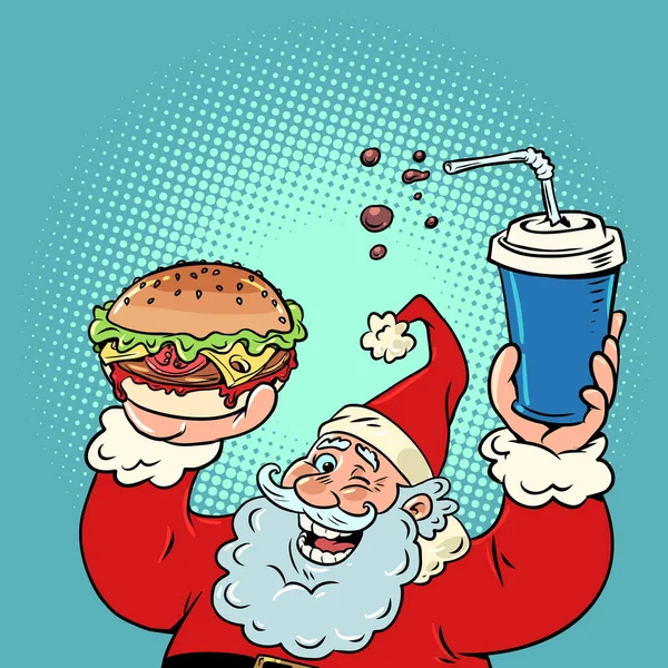 Santa Claus Fast Food Delicious Food New Year Celebration Discounts Vector Graphics