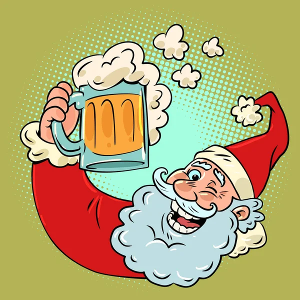 Санта Клаус Кружка Пива Пеной Провести Новый Год Веселой Компании Лицензионные Стоковые Векторы
