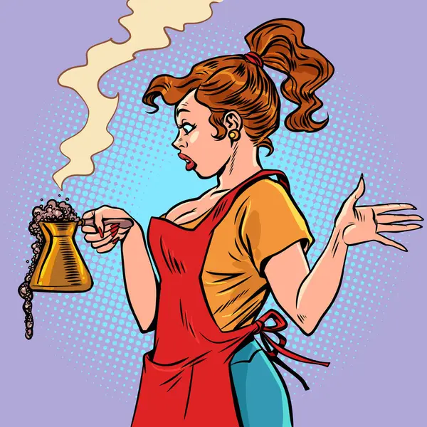 Fast Food Barista Confused What Happening Girl Apron Prepares Coffee Stock Vector